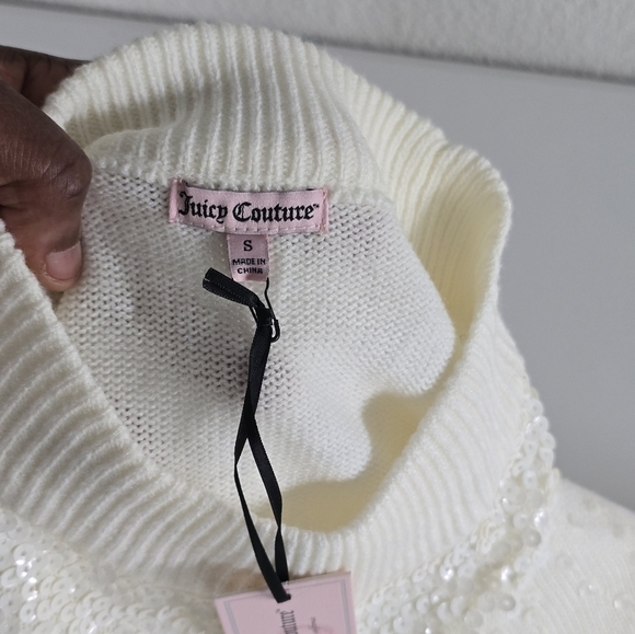 $54 Juicy Couture Turtle Neck Sweater Womens  Sz S Ivory Sequins Pull Over - Picture 7 of 14